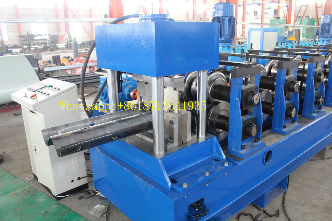 PLC Controlled Highway Guardrail Roll Forming Machine With 2*22KW Main Machine Power And Gearbox Drive